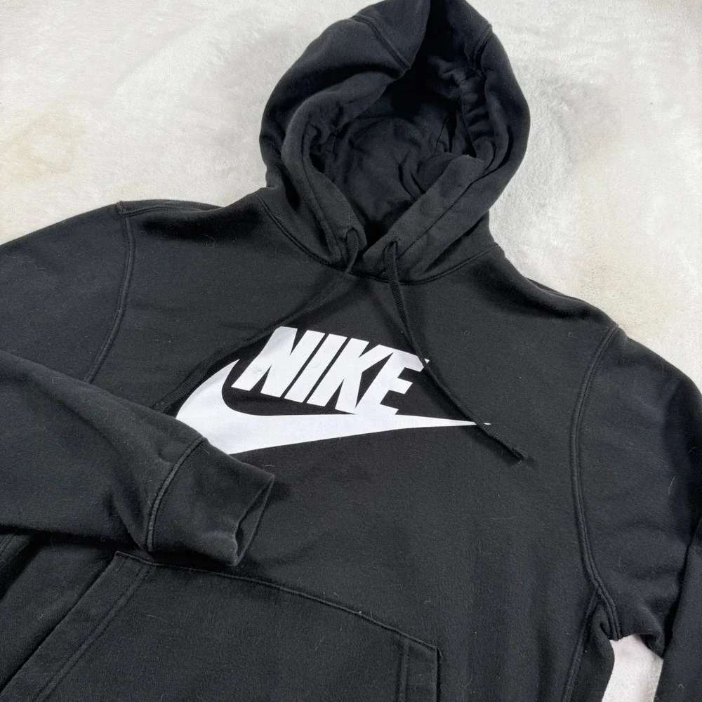 Nike Mens Sportswear Club Fleece Hoodie Black White Futura Logo Pullover Small